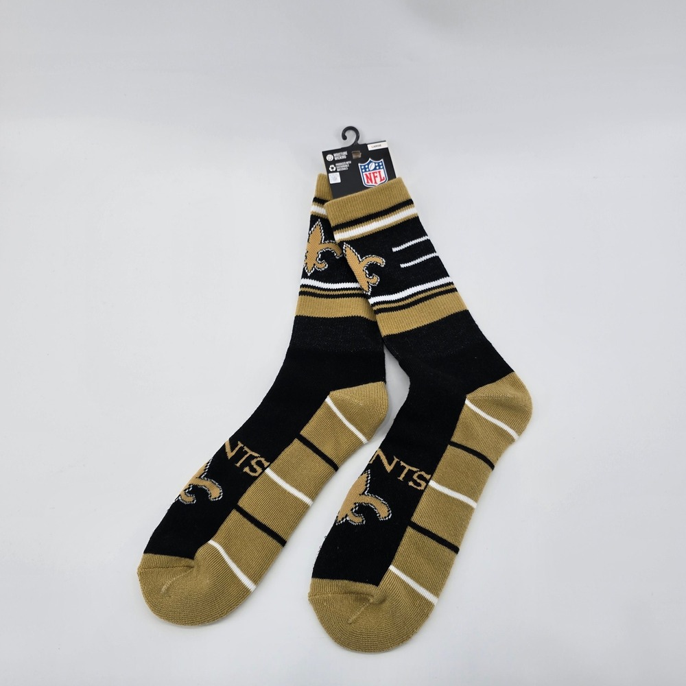 NFL New Orleans Saints Crew Socks Mens Striped Logo Black Gold Large NWT